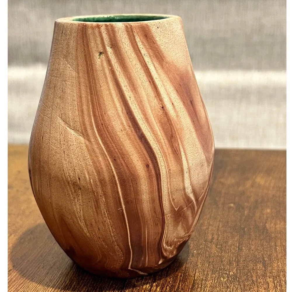 Vtg Pine Scent Pottery Vase Faux Bois Woodgrain Brown MCM‎ Retro Boho Chic